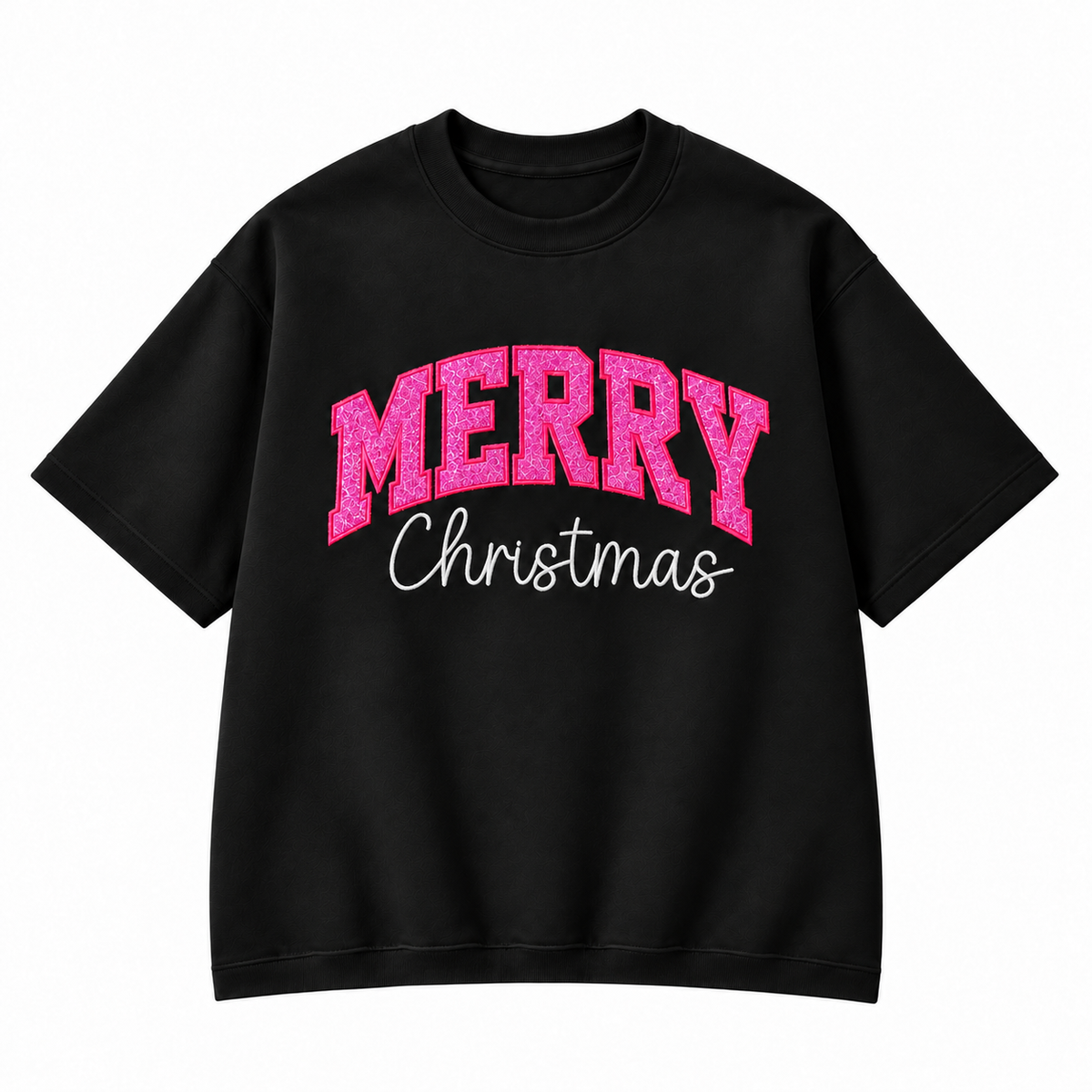 Merry Christmas Glitter Embroidered Holiday Apparel