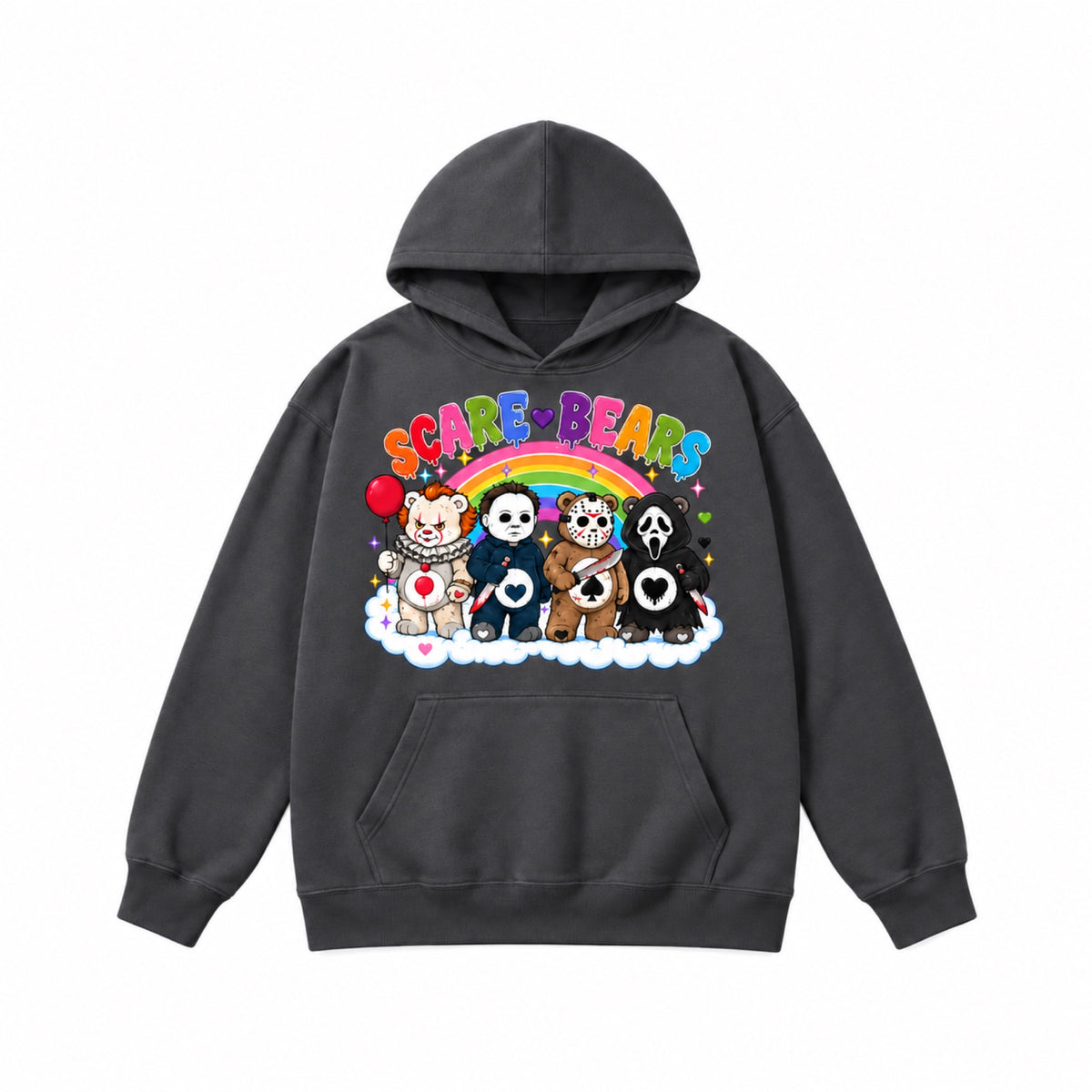 Scare Bears Halloween graphic Hoodie in Charcoal - front view