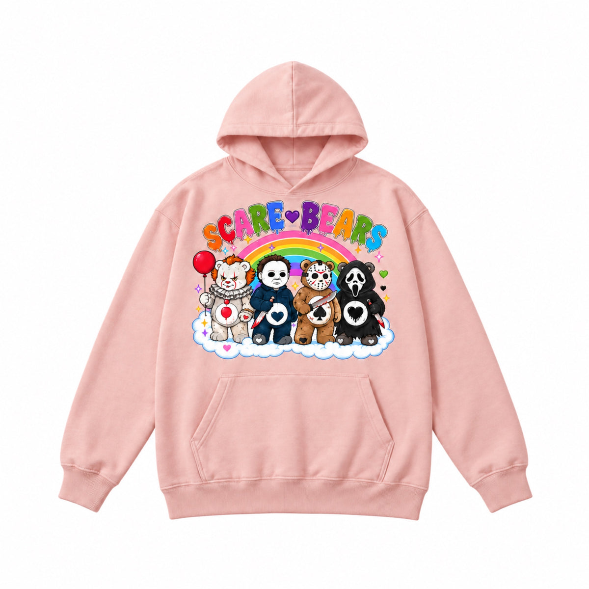 Scare Bears Halloween graphic Hoodie in Light Pink - front view