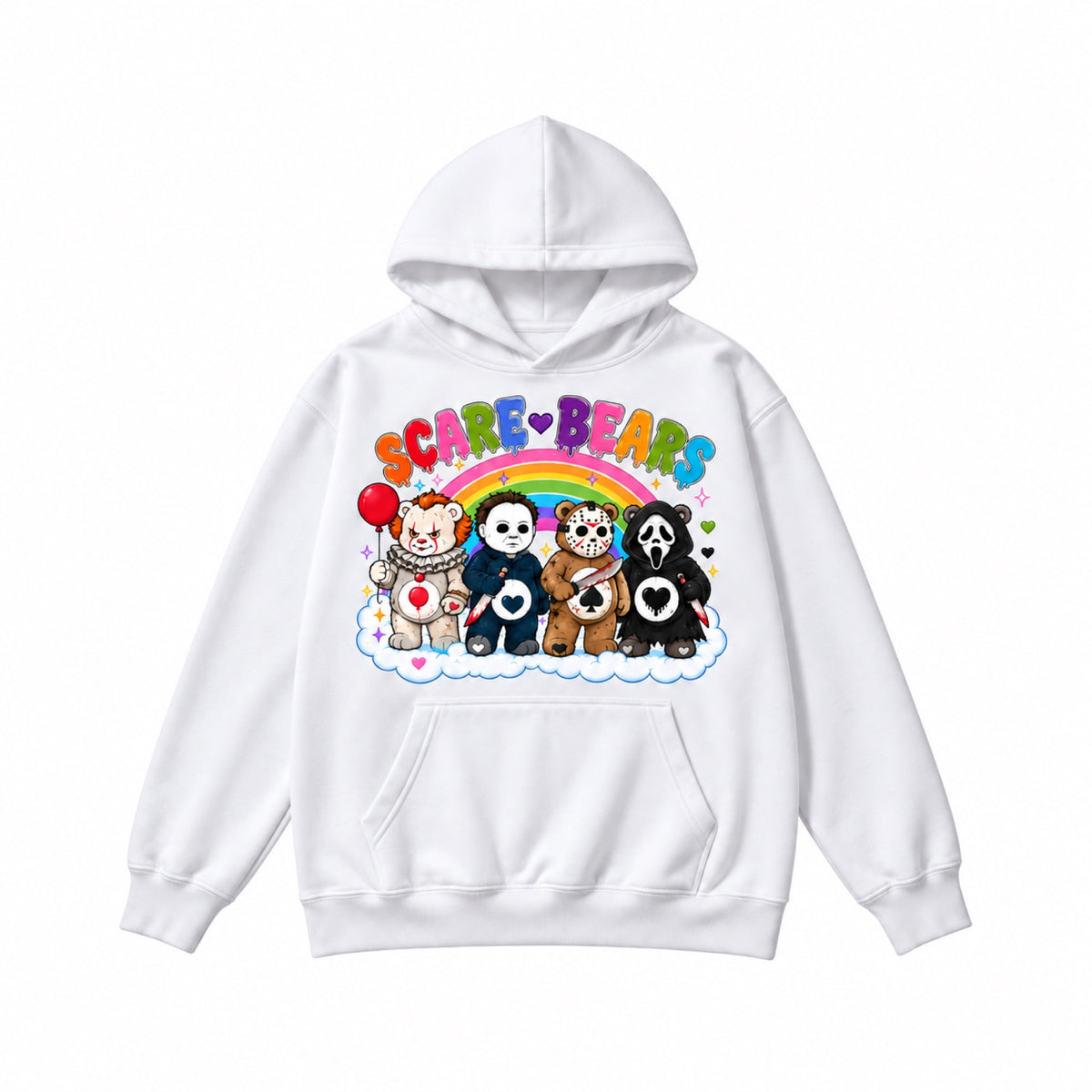 Scare Bears Halloween graphic Hoodie in White - front view
