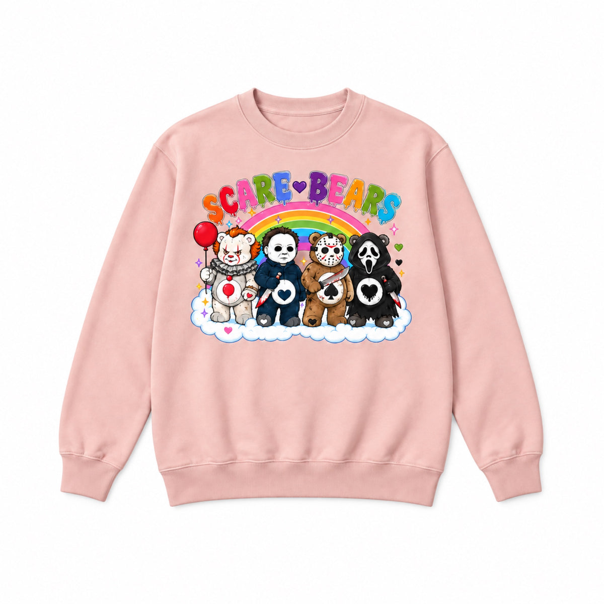 Scare Bears Halloween graphic Sweatshirt in Light Pink - front view