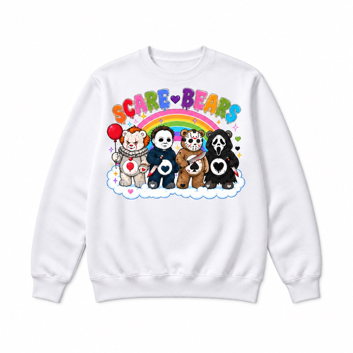 Scare Bears Halloween graphic Sweatshirt in White - front view