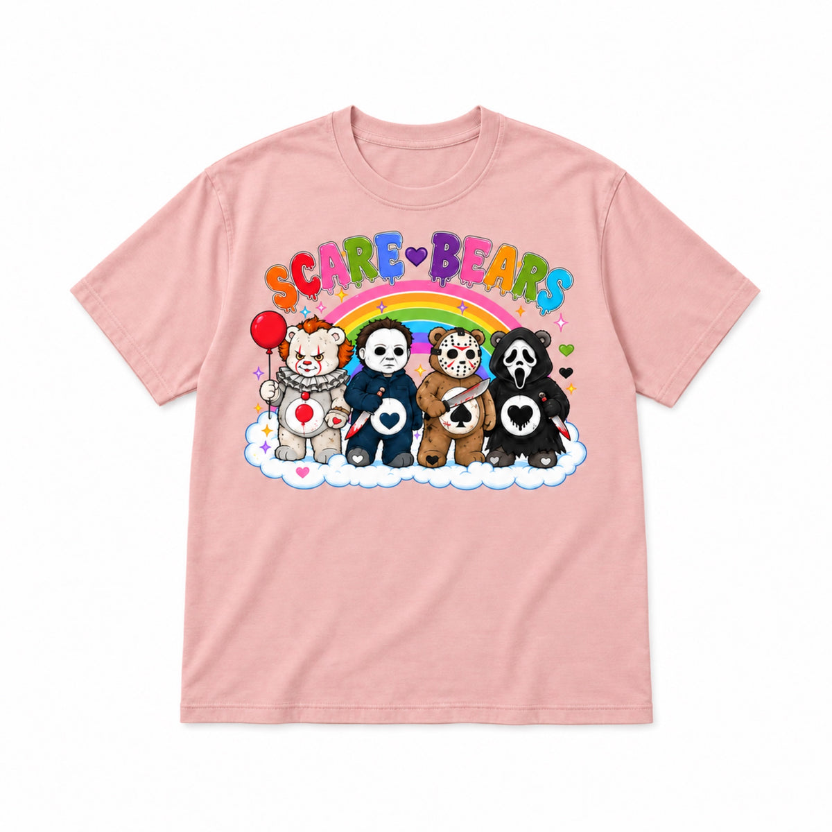 Scare Bears Halloween graphic T-Shirt in Light Pink - front view