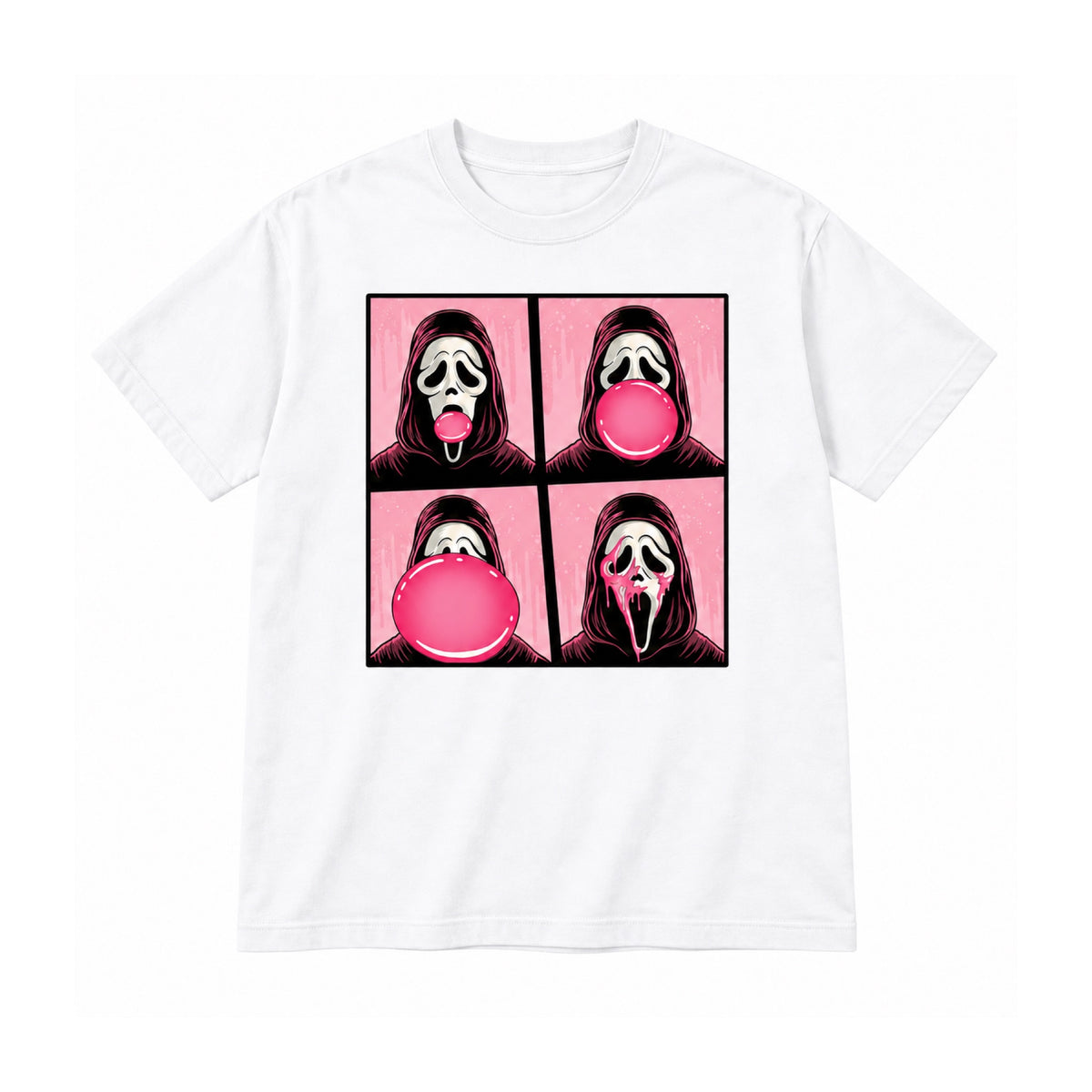 Bubblegum ghost mask Halloween graphic on White T-shirt, front view