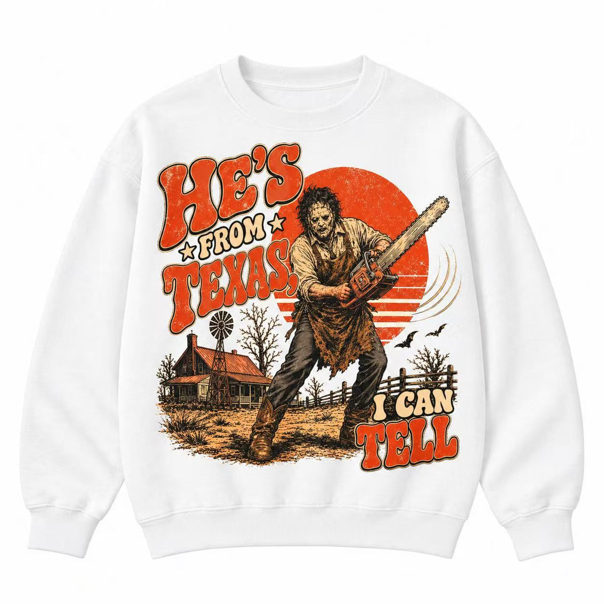 HE’S FROM TEXAS Retro Horror Sweatshirt & Hoodie