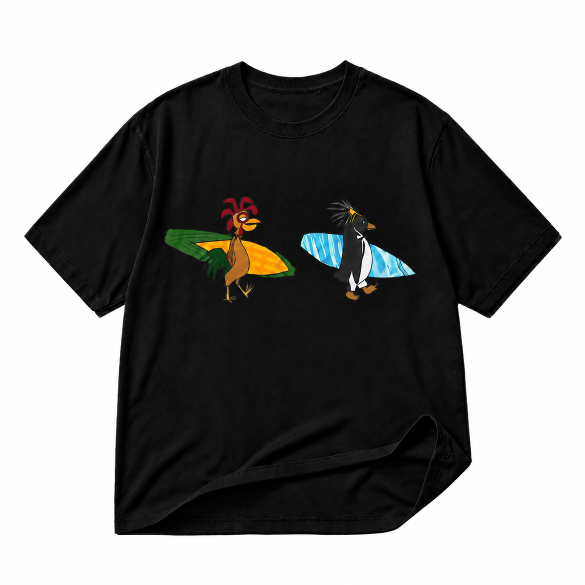 Cody Maverick and Chicken Joe black graphic T-shirt on pure white background