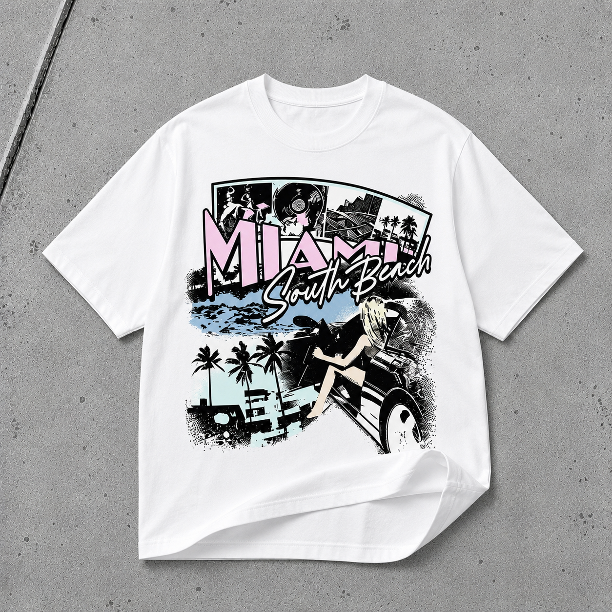 MIAMI SOUTH BEACH VINTAGE-STYLE GRAPHIC T-SHIRT