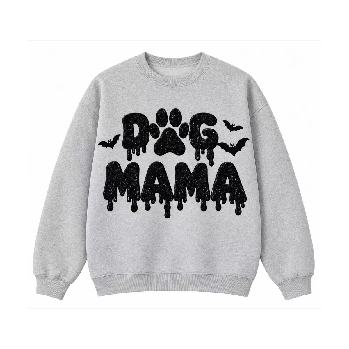Heather Gray embroidered DOG MAMA Halloween crewneck sweatshirt front view