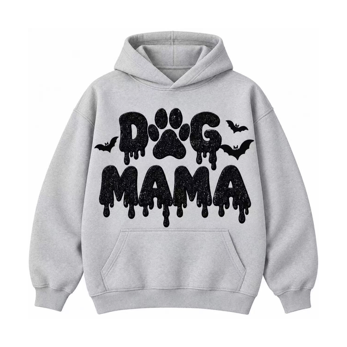 Heather Gray embroidered DOG MAMA Halloween hoodie front view