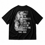 Dolly Parton tribute black graphic T-shirt back view on pure white background