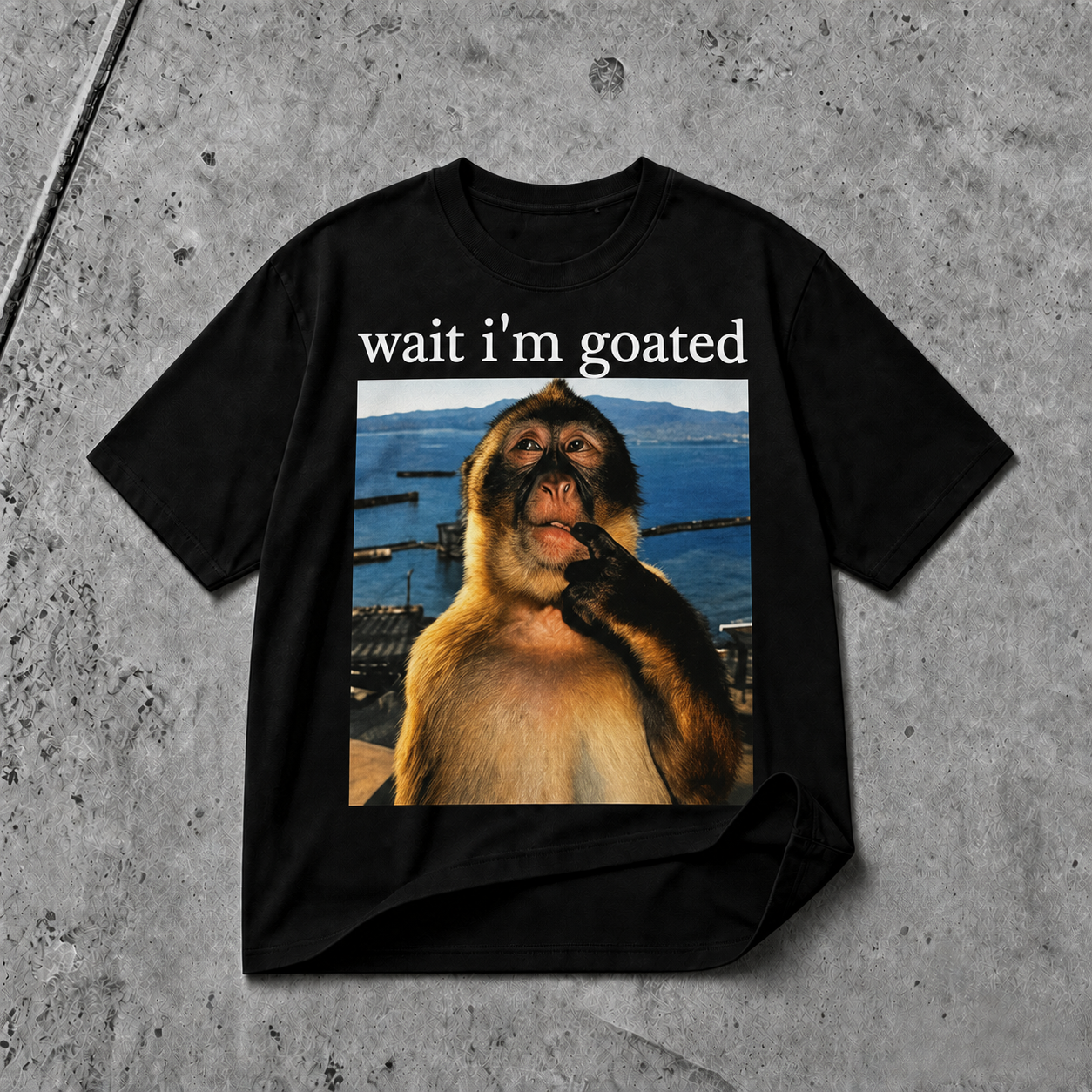 WAIT I'M GOATED FUNNY MONKEY MEME GRAPHIC T-SHIRT