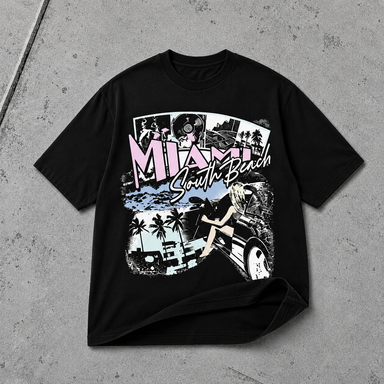 Miami South Beach vintage graphic T-shirt black tee
