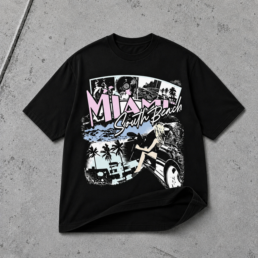 Miami South Beach vintage graphic T-shirt black tee