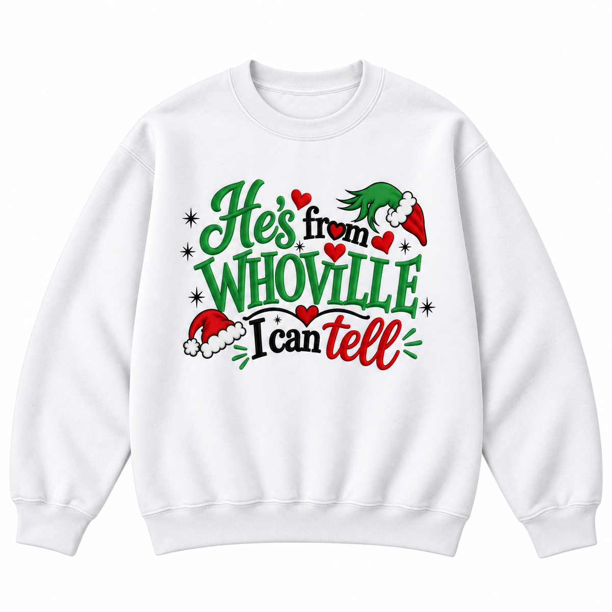 He’s From Whoville I Can Tell Embroidered Christmas Sweatshirt & Hoodie