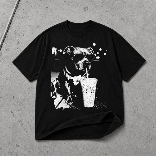 Cool dog with sunglasses vintage graphic T-shirt black tee