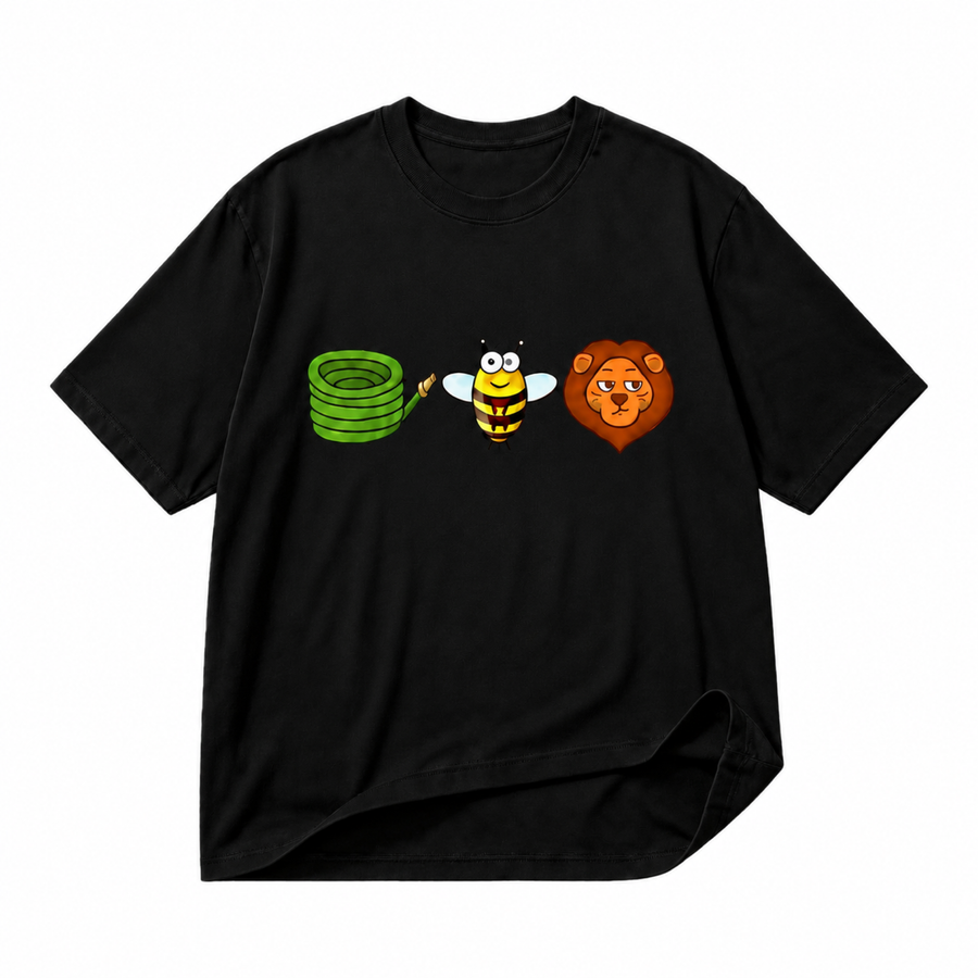 Hose bee lion funny black graphic T-shirt on pure white background