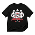 Founding Fathers Dream Team of 1776 black graphic T-shirt on pure white background