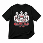 Founding Fathers Dream Team of 1776 black graphic T-shirt on pure white background