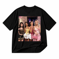 Four women photo graphic black T-shirt on pure white background