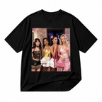 Four women photo graphic black T-shirt on pure white background