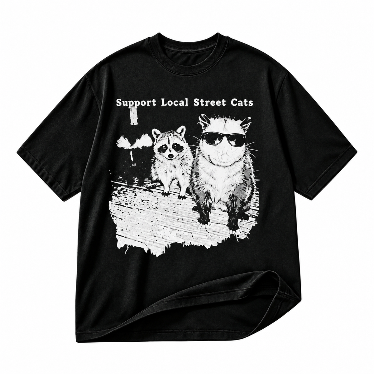 Support Local Street Cats animal black graphic T-shirt on pure white background