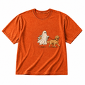 Ghost walking dog orange graphic T-shirt on pure white background