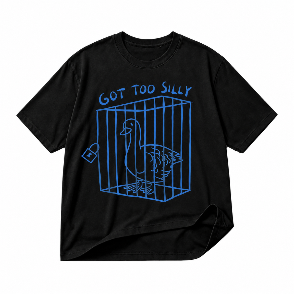 Got Too Silly goose black graphic T-shirt on pure white background