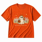 Growing a Little Boo orange graphic T-shirt on pure white background