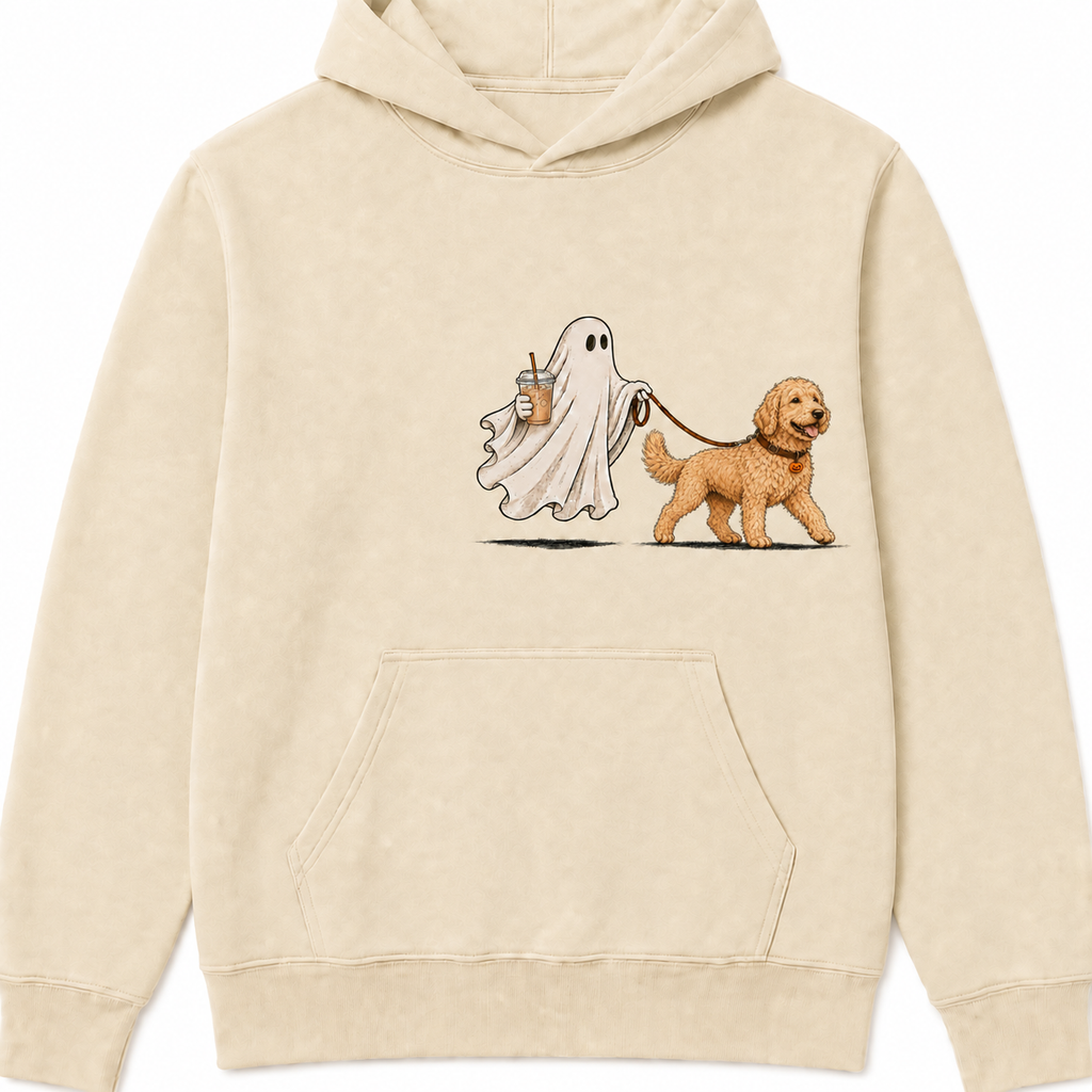 Goldendoodle ghost walking dog Halloween Hoodie product image