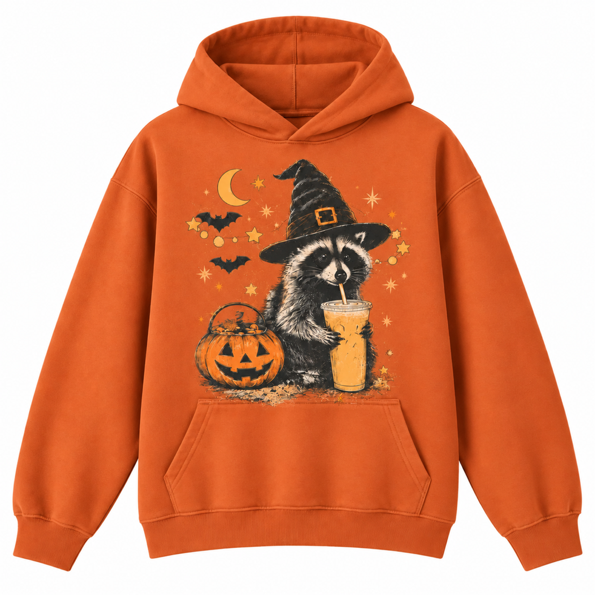 Halloween Raccoon Witch Yam hoodie front view