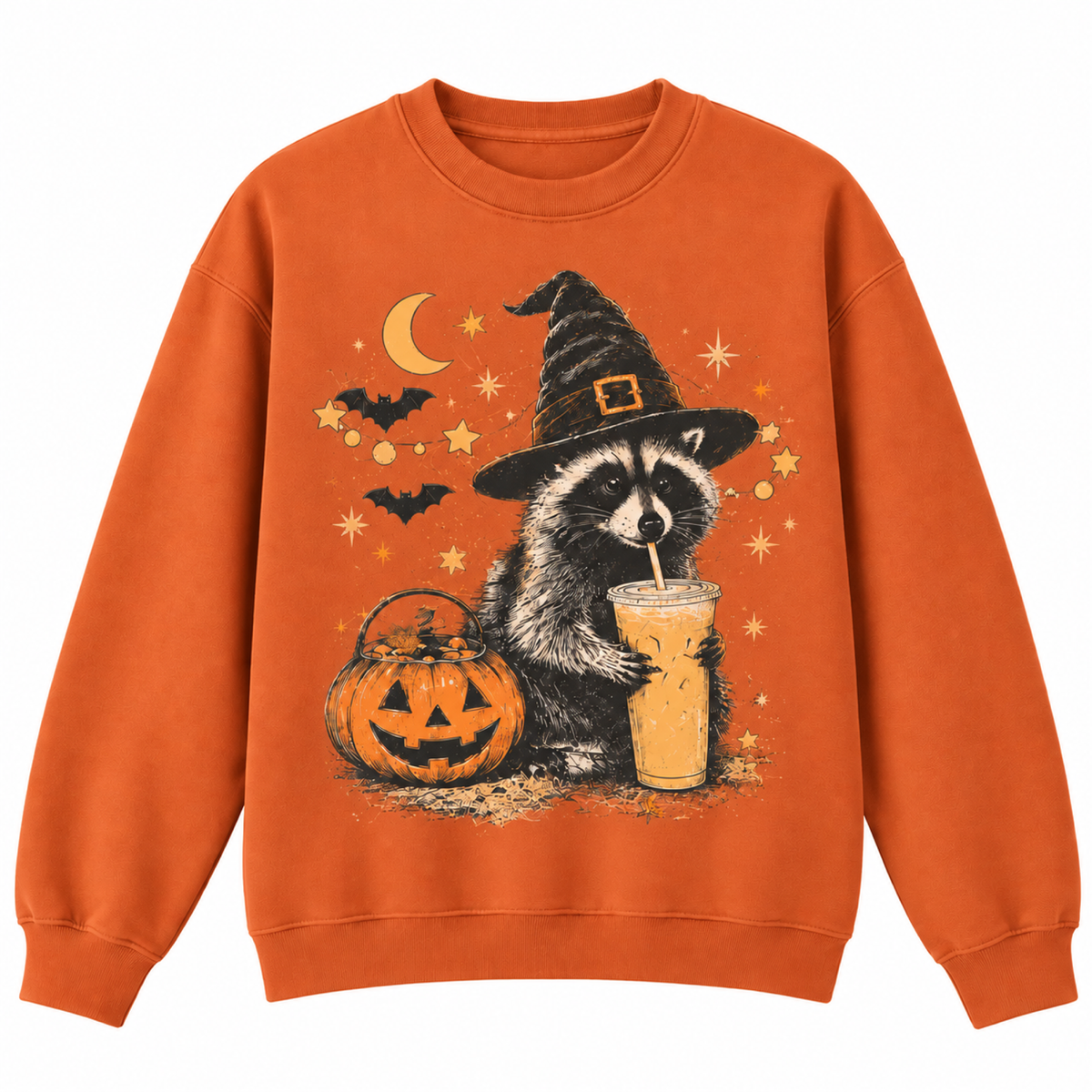 Halloween Raccoon Witch Yam sweatshirt front view
