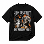 Hide Your Feet The Alpha Is Here wolf black graphic T-shirt on pure white background