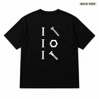 I screw, I nut, I bolt black graphic T-shirt back view on pure white background