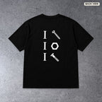I Screw, I Nut, I Bolt black graphic T-shirt back view on light gray concrete