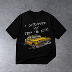 I SURVIVED MY TRIP TO NYC VINTAGE GRAPHIC T-SHIRT on light gray concrete