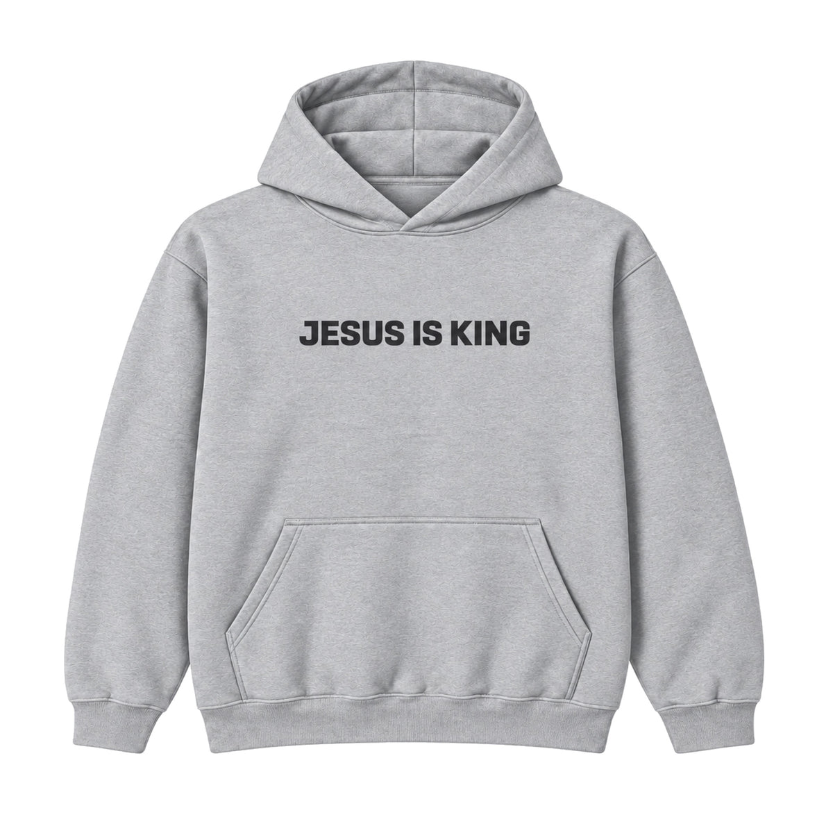 Jesus Is King Hoodie in Gray, front view on white background
