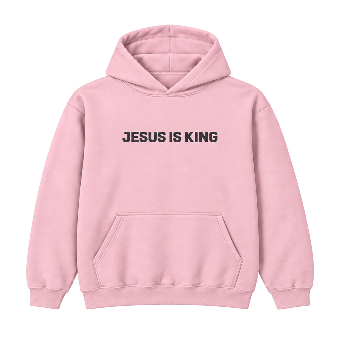 Jesus Is King Hoodie in Pink, front view on white background