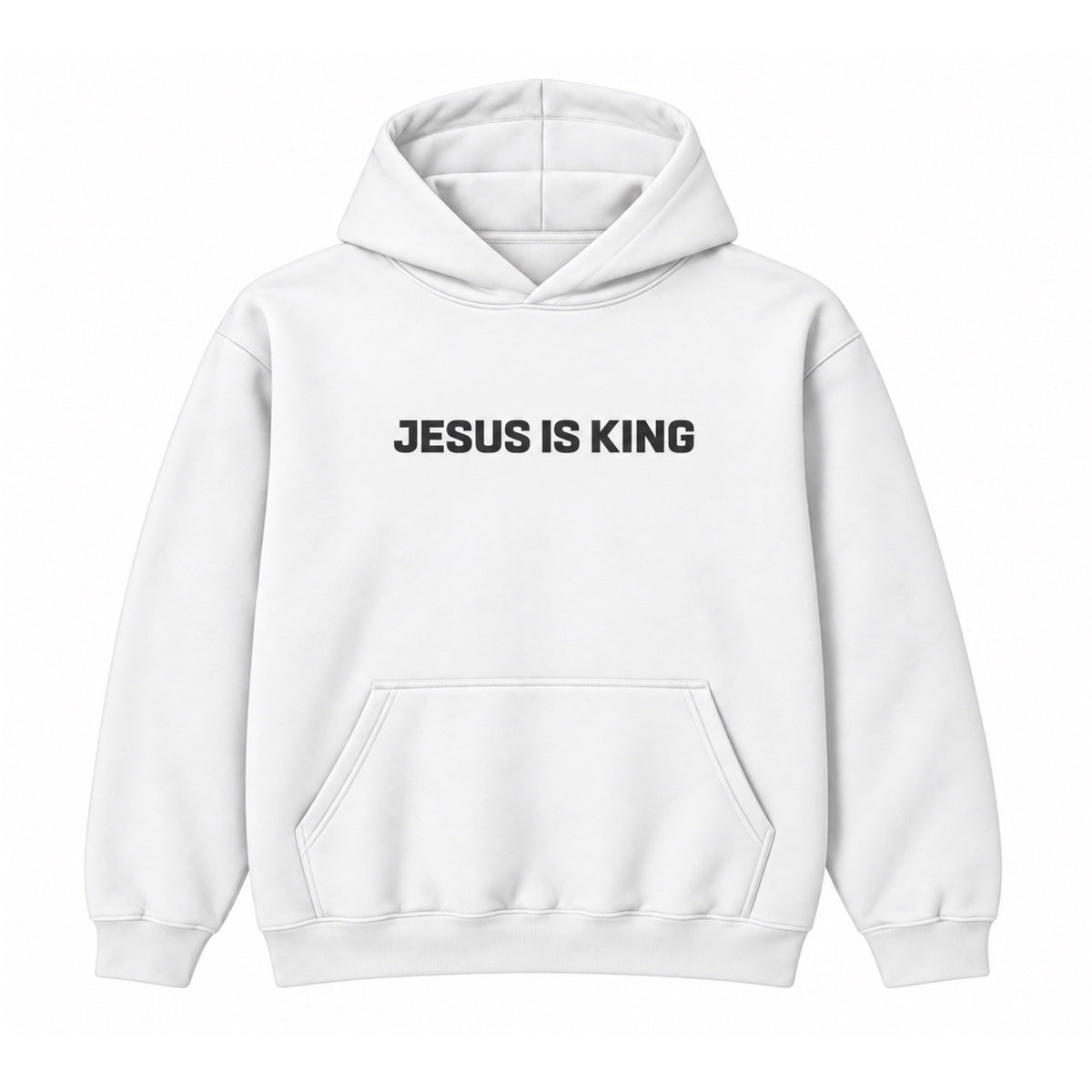 Jesus Is King Hoodie in White, front view on white background