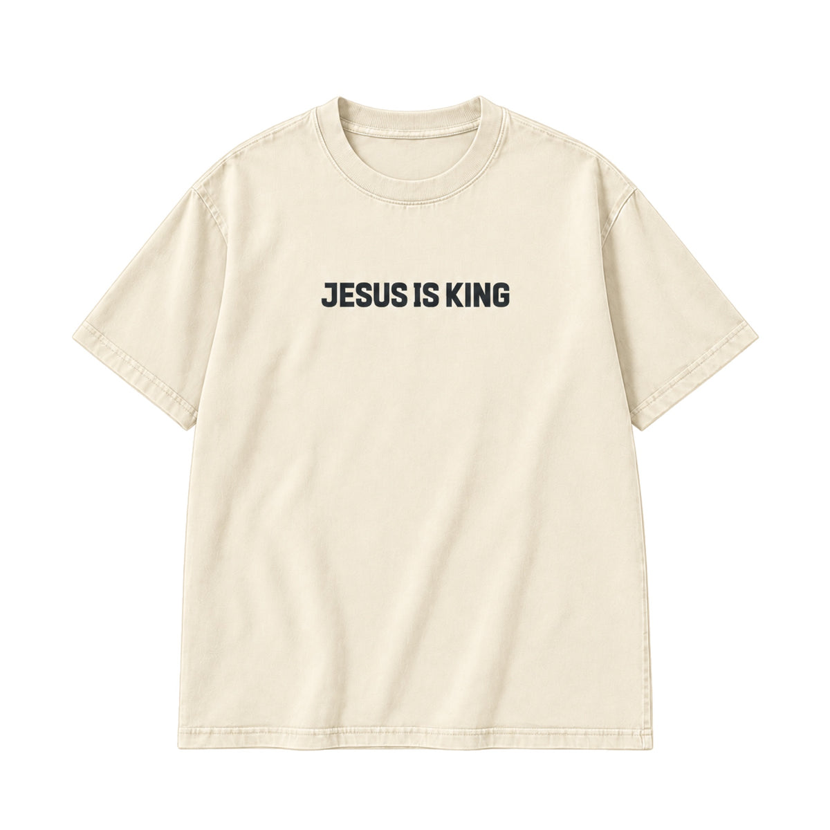 Jesus Is King T-Shirt in Cream, front view on white background