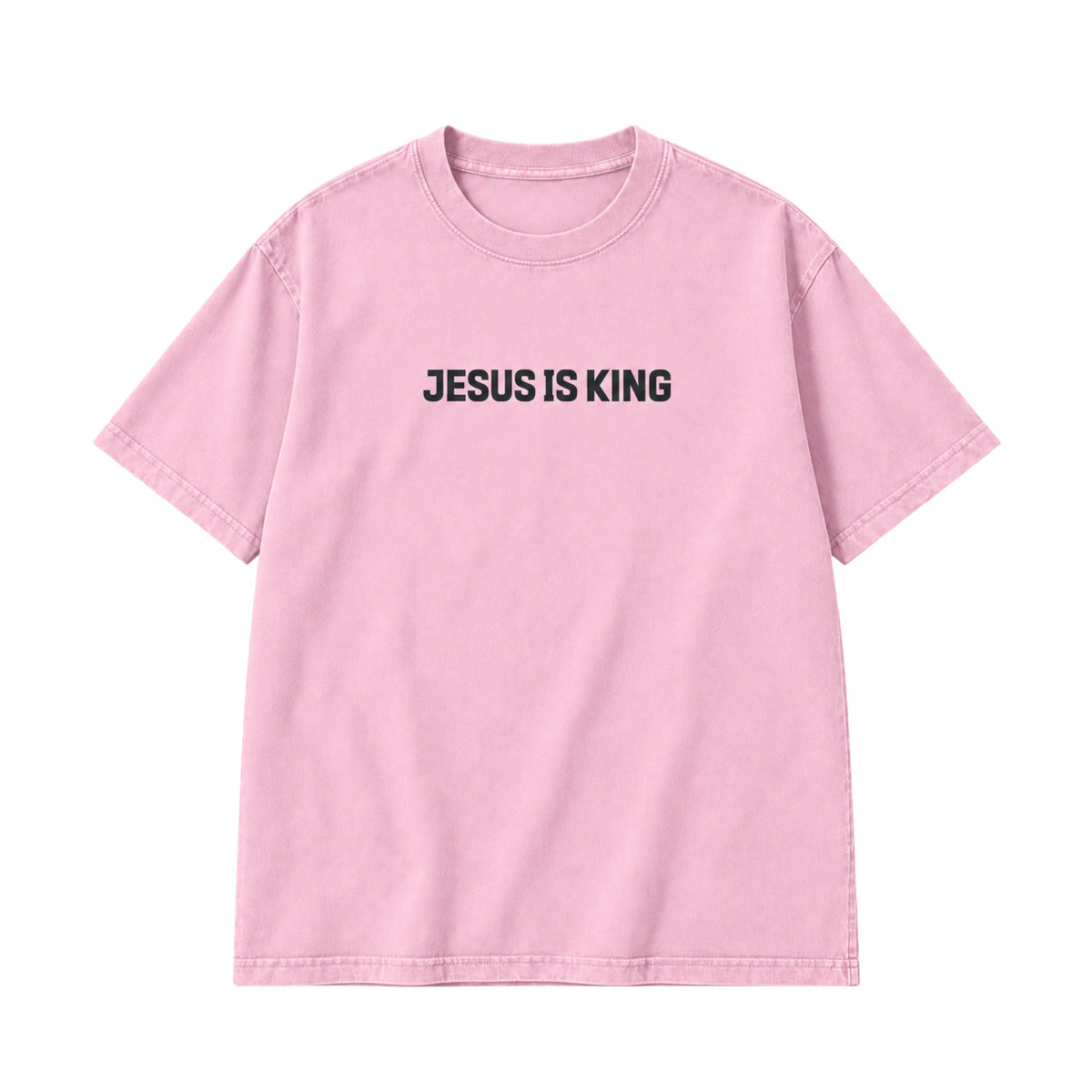Jesus Is King T-Shirt in Pink, front view on white background