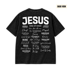 Jesus Is King T-Shirt in Washed Black, back view on white background