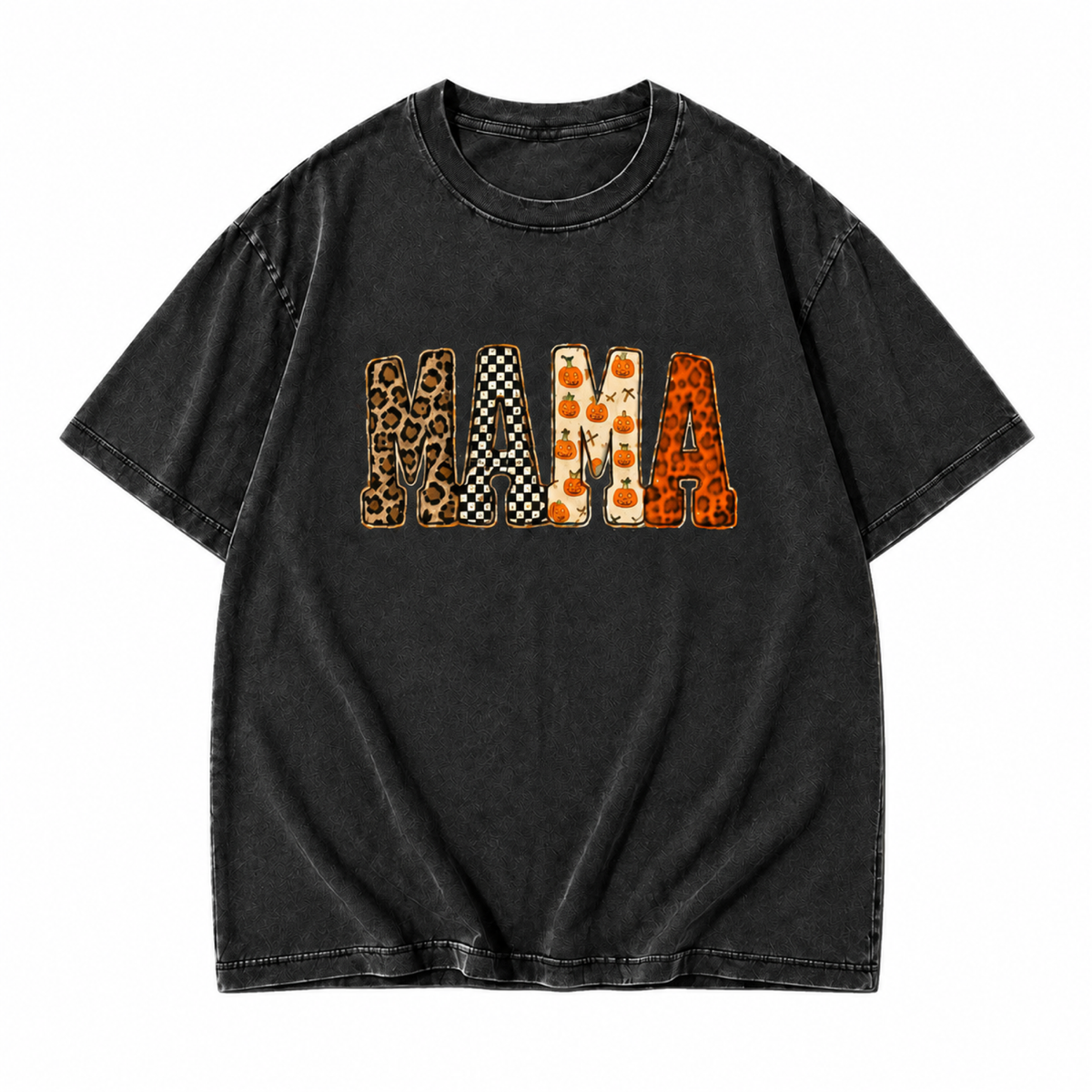 MAMA Halloween washed black graphic T-shirt on pure white background
