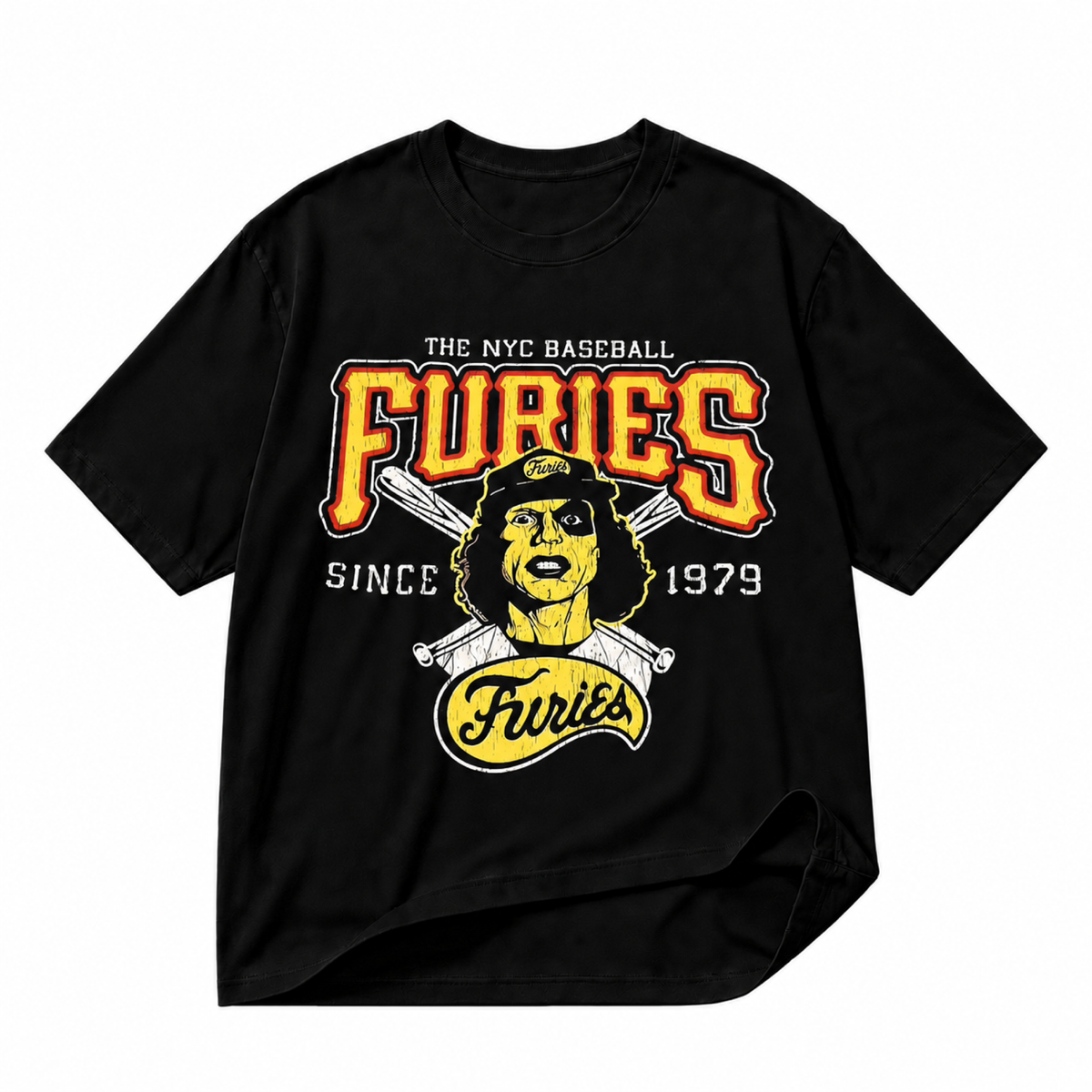 NYC Baseball Furies black graphic T-shirt on pure white background