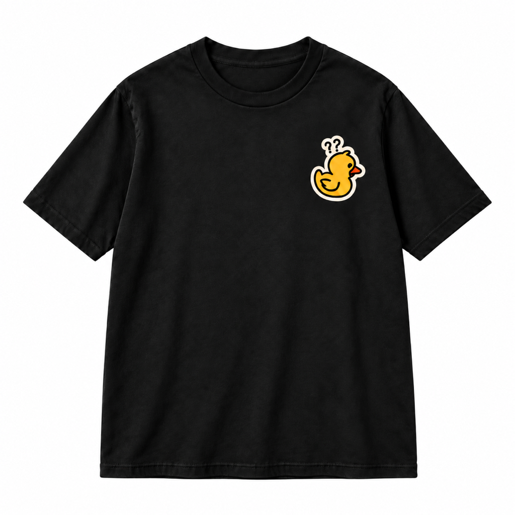 Black rubber duck graphic T-shirt on pure white background