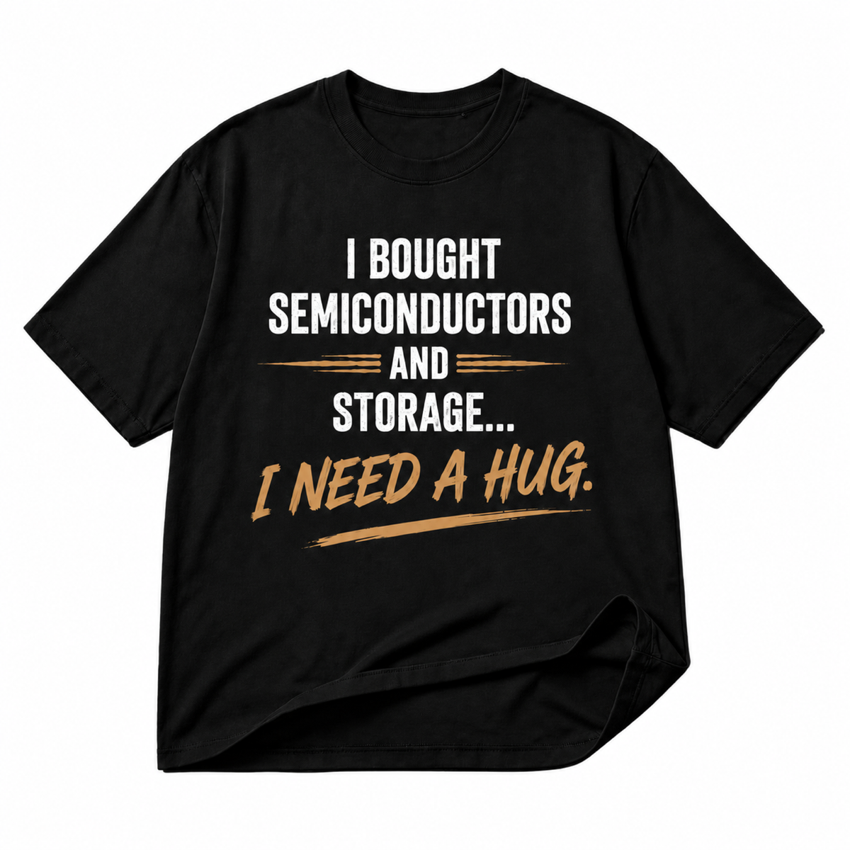 Semiconductor investor funny black graphic T-shirt on pure white background