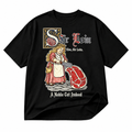 Sir Loin medieval steak black graphic T-shirt on pure white background