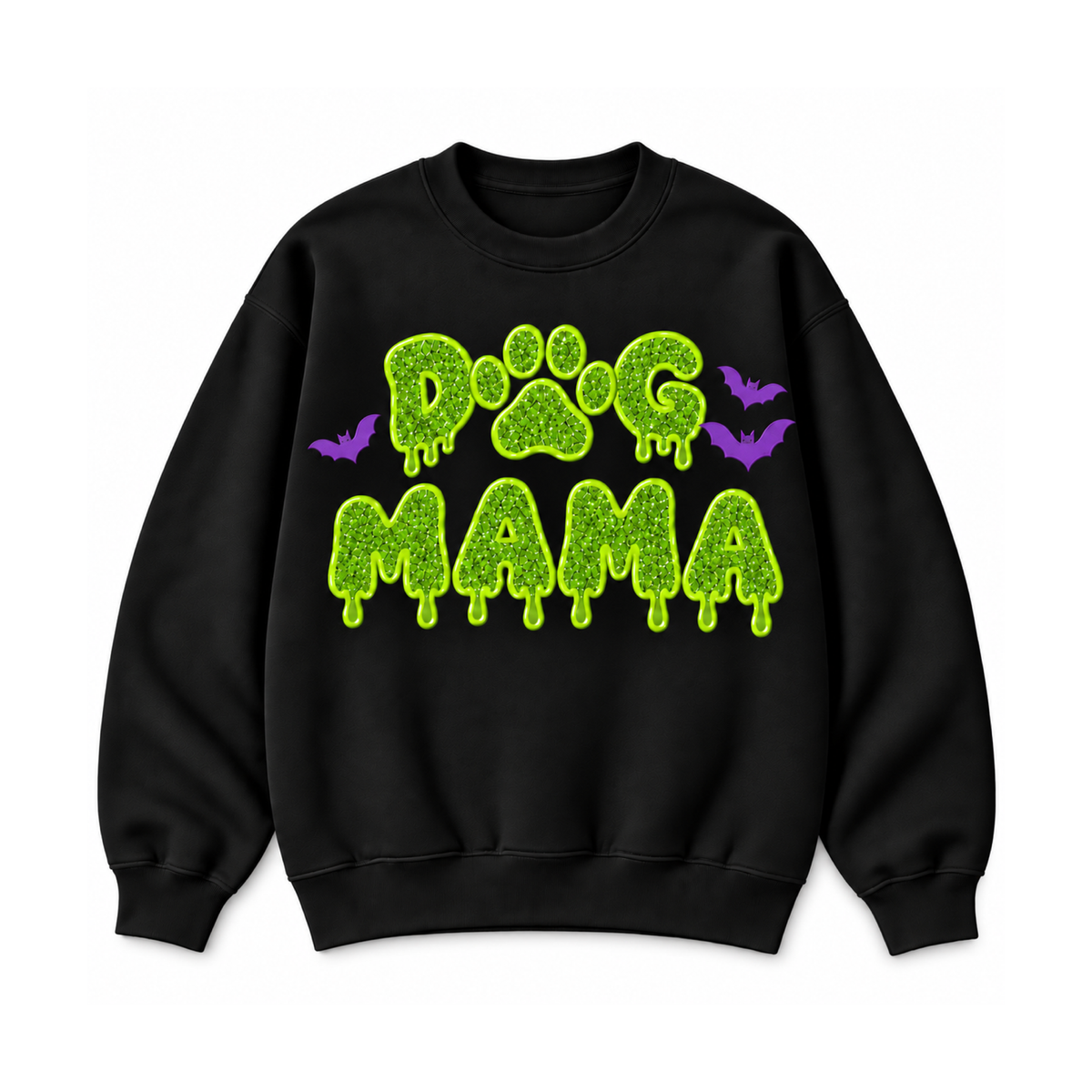 Black embroidered DOG MAMA Halloween crewneck sweatshirt front view