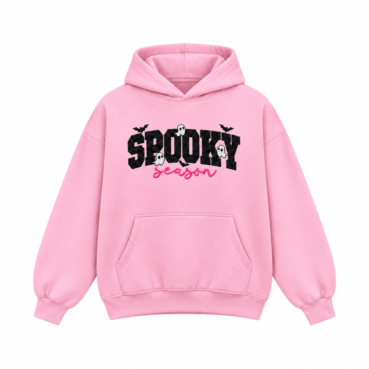 Light Pink Black SPOOKY season Hoodie front