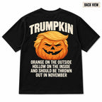 Black T-shirt back with Trumpkin Halloween pumpkin graphic