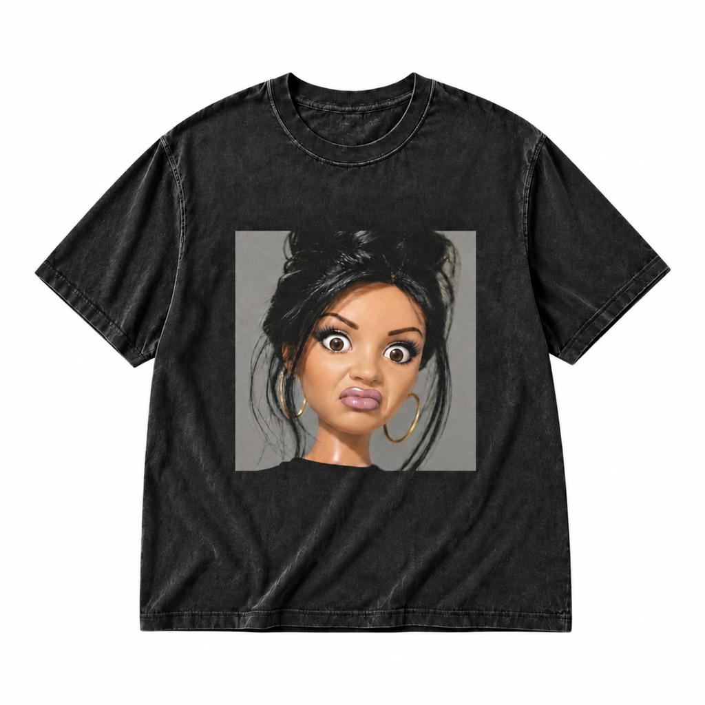Unbothered glam doll black graphic T-shirt on pure white background